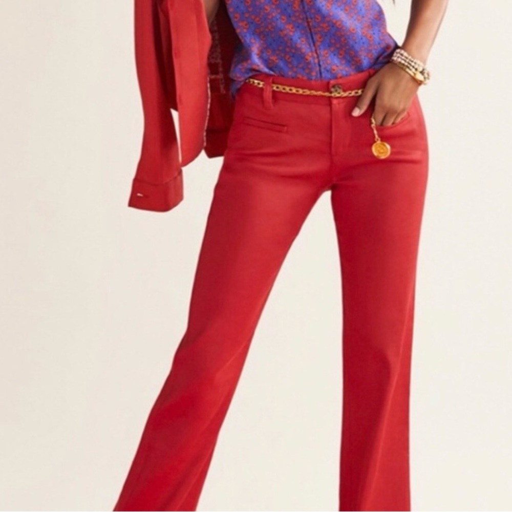 CAbi Linen Blend Perfect Red Valentine Trouser Pants w/Front Pockets Size 6